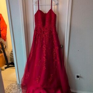 Red lace full length dress #promdress  – Size 4
